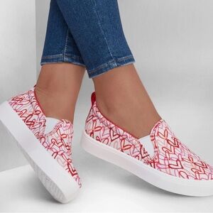 Skechers Red and White Heart Slip-On Sneakers